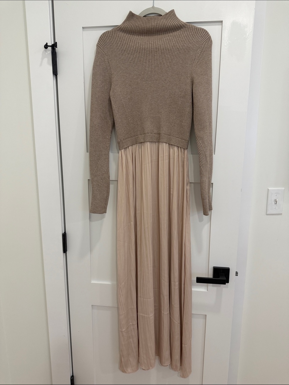 By Anthropologie Ribbed Sweater Twofer Maxi Dress Taupe Beige Size M